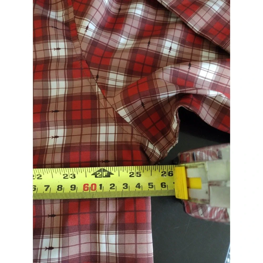 Killik Mens XL Red‎ Plaid Fish Print Short Sleeve Ventilated Fishing Shirt